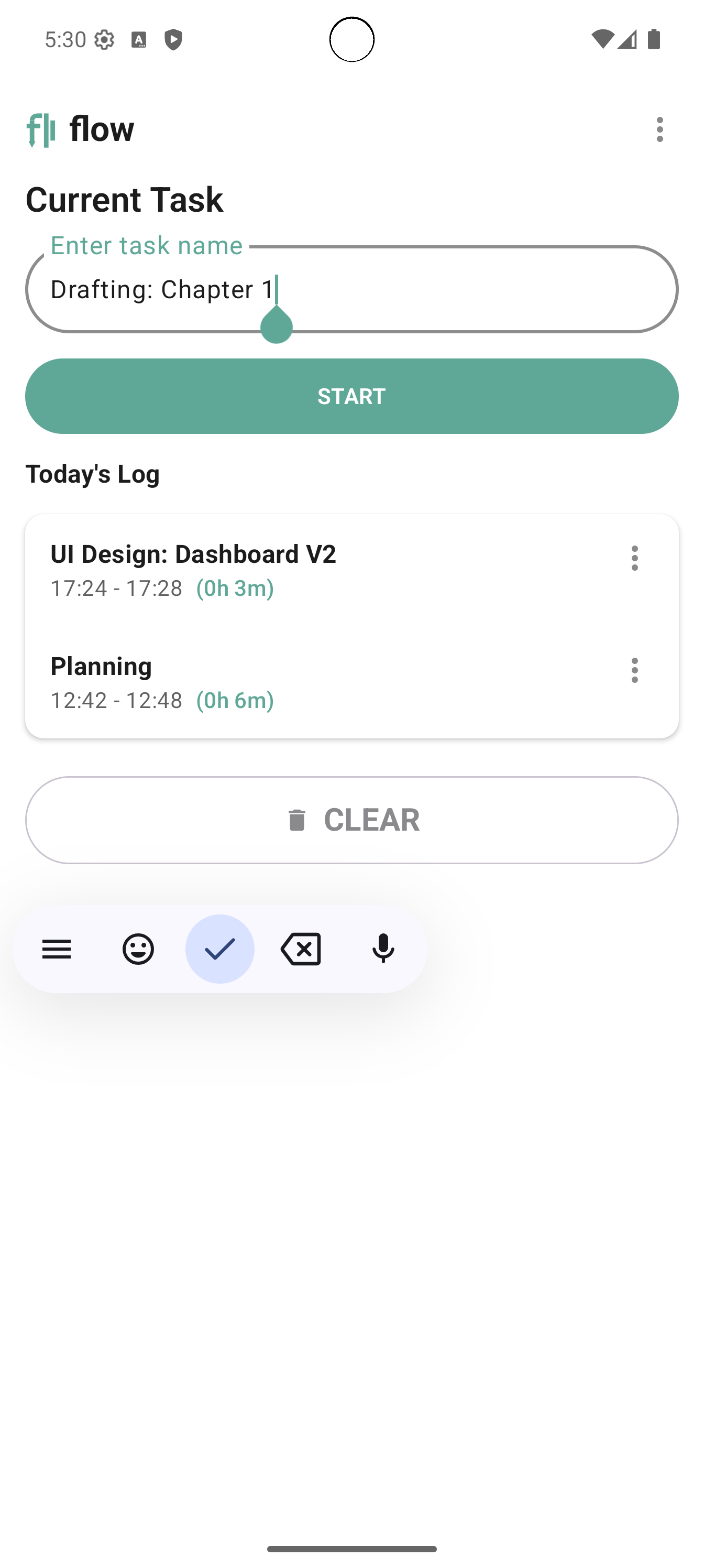 Simple task input screen